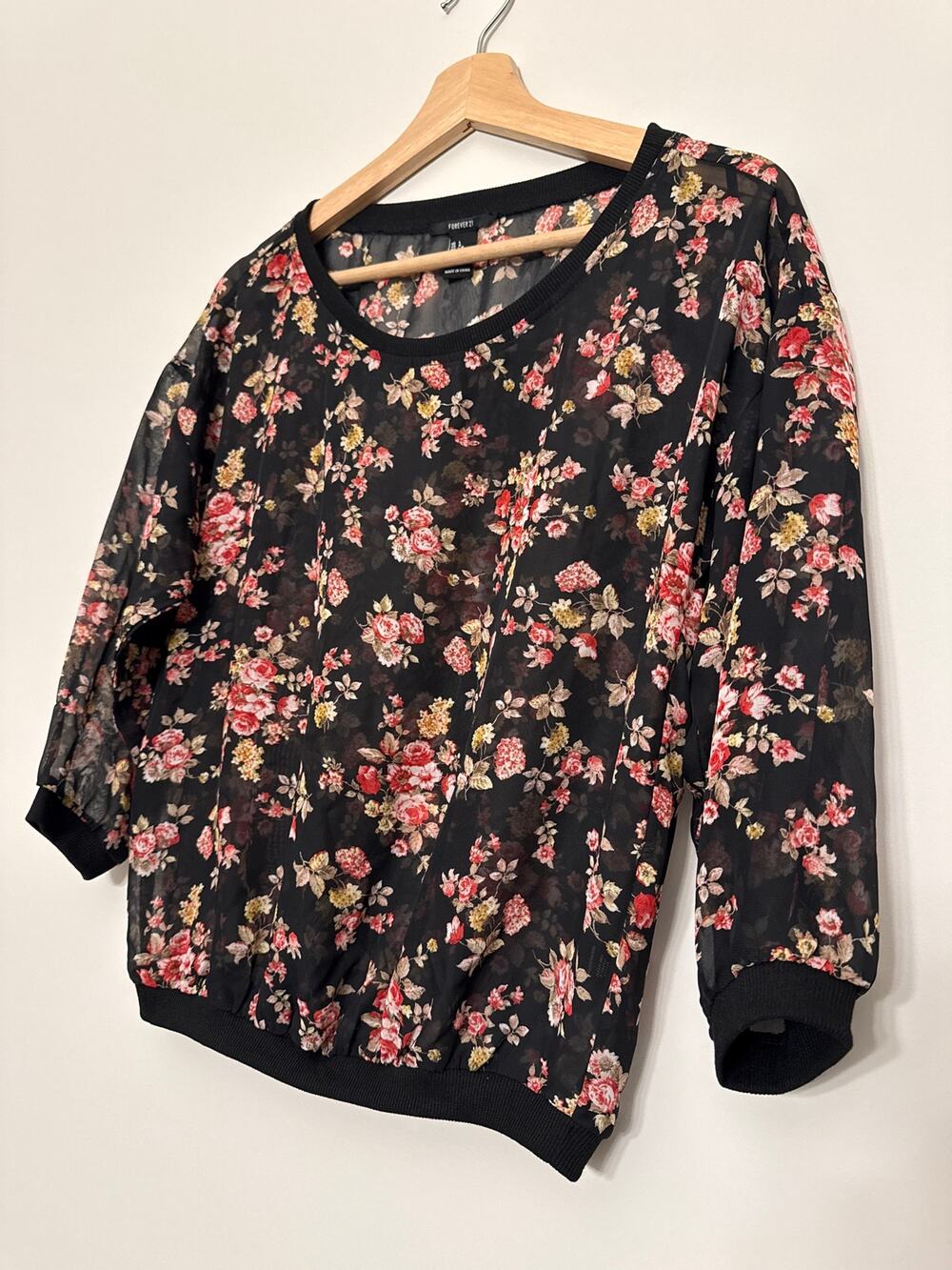 Forever 21 Black Floral Sheer Top – Size L